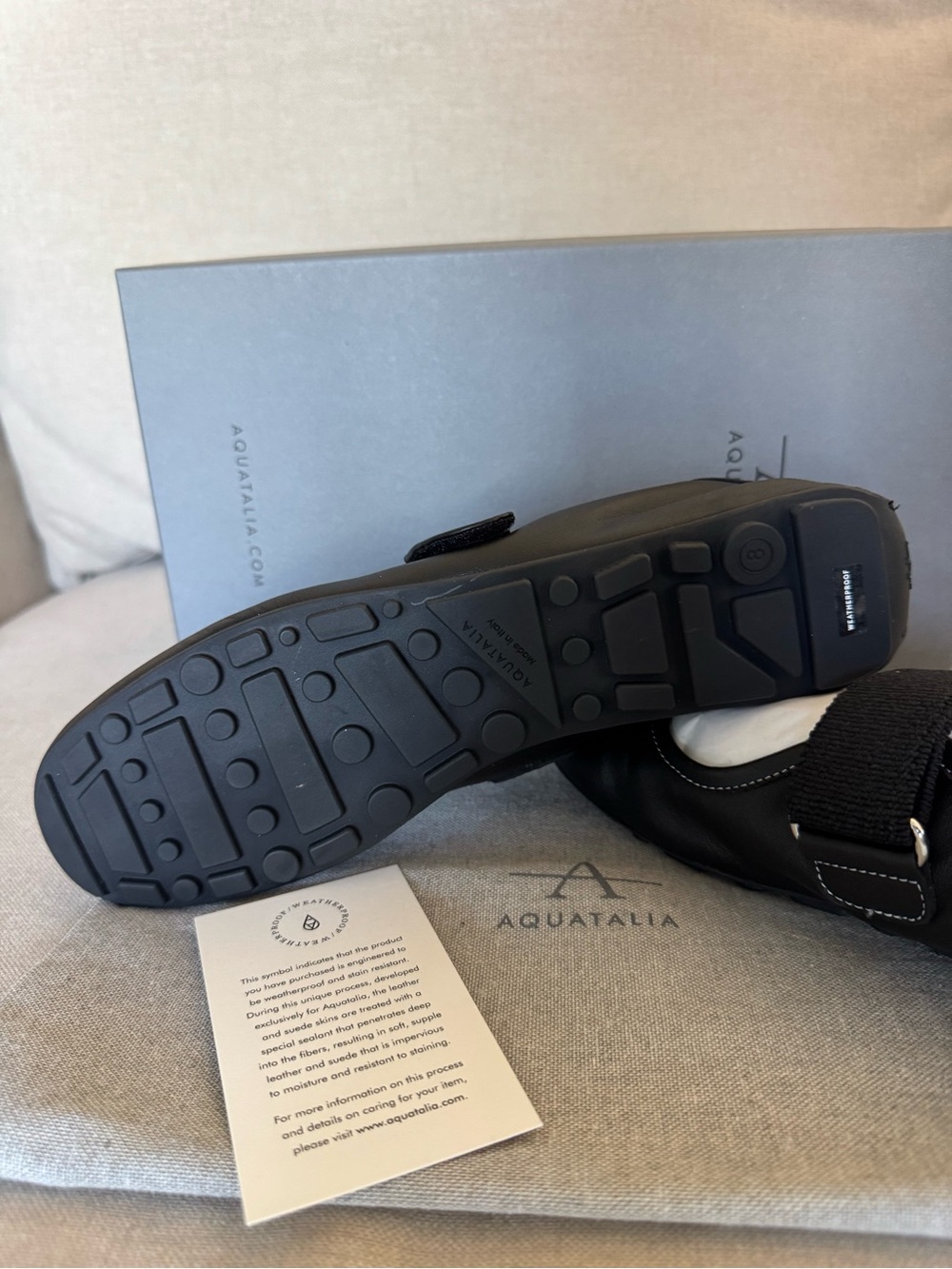 Aquatalia Black Italian Leather Quero Mary Jane Flats Sz 8 - Picture 9 of 14